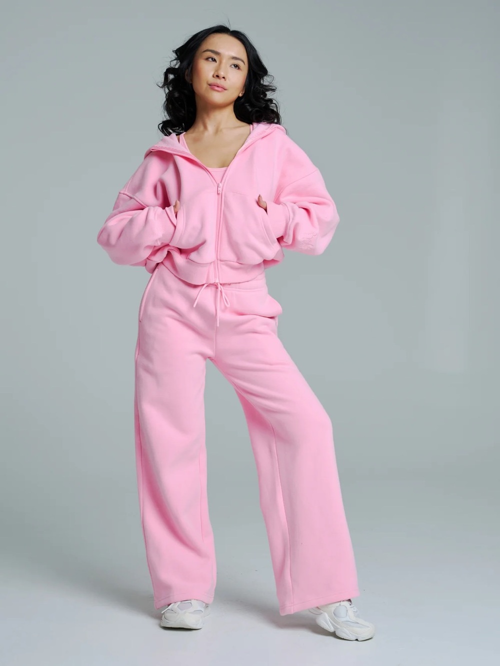 BUFFBUNNY Plush Fleece Zip Hoodie Plastic Pink - Large